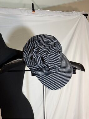 Source Unknown Navy and White Striped Baker Boy Cap